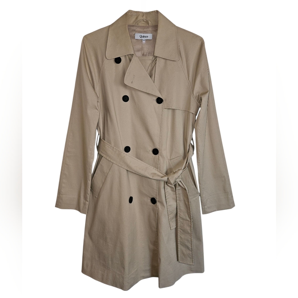 Quince Beige Double-Breasted Trench Coat, Size Medium - Picture 3 of 7